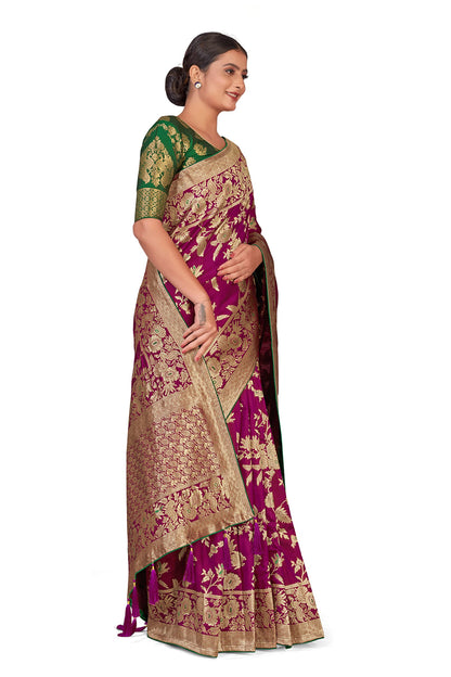 Monjolika Fashion Women's Banarasi Silk Blend Woven Zari With Tussles Saree and Jacquard Woven Blouse Piece (37765 color)