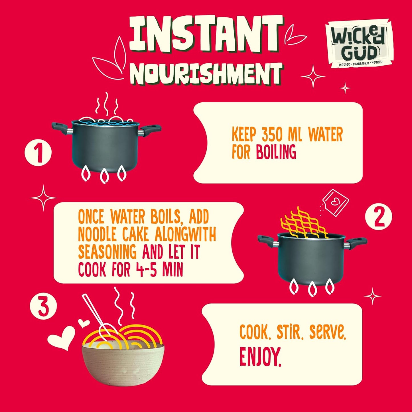 WickedGud Curry Nourishing Instant Noodles (201gm x 2) | Healthy Noodles | No Maida | No Oil | No MSG | High Protein | High Fibre | Cholesterol Free