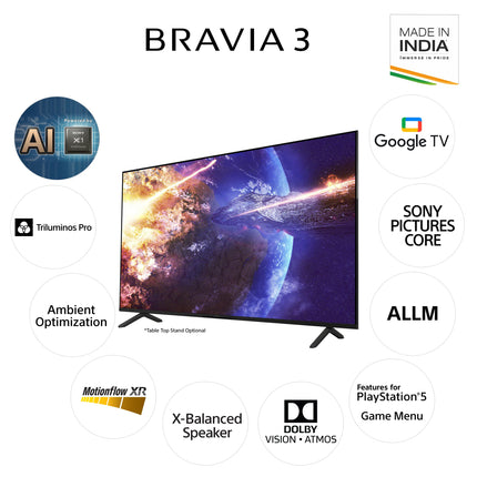 Sony BRAVIA 3 Series 189 cm (75 inches) 4K Ultra HD AI Smart LED Google TV K-75S30B (Black)