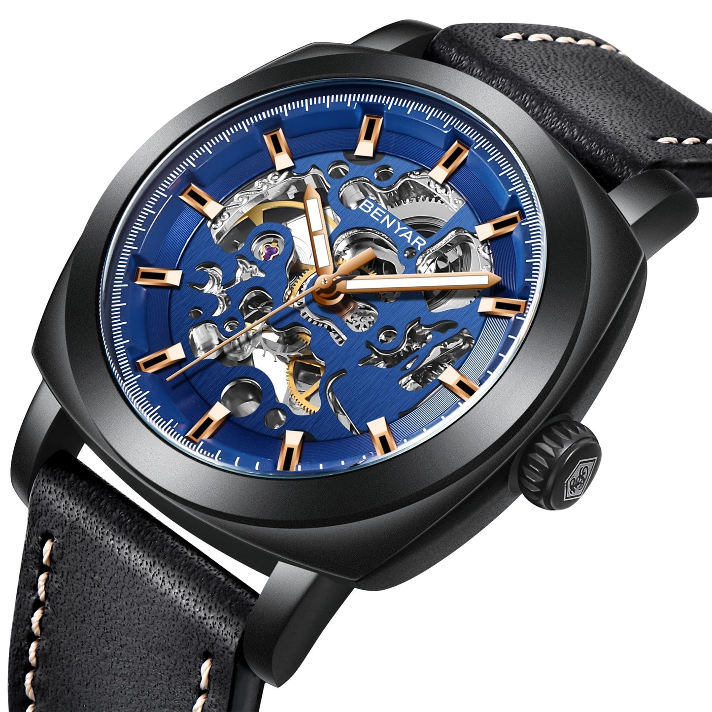 BENYAR Automatic Mechanical Skeleton Leather Strap Men's Watch