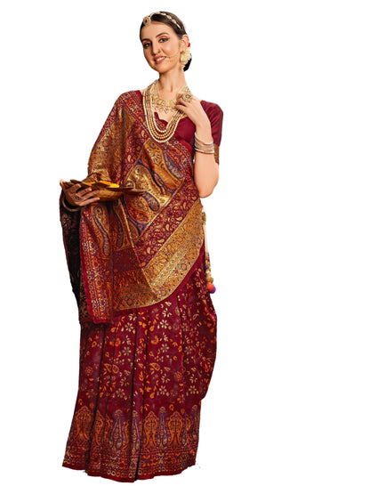 EthnicJunction Women's Kanchipuram Silk Half and Half Woven Saree With Blouse Piece