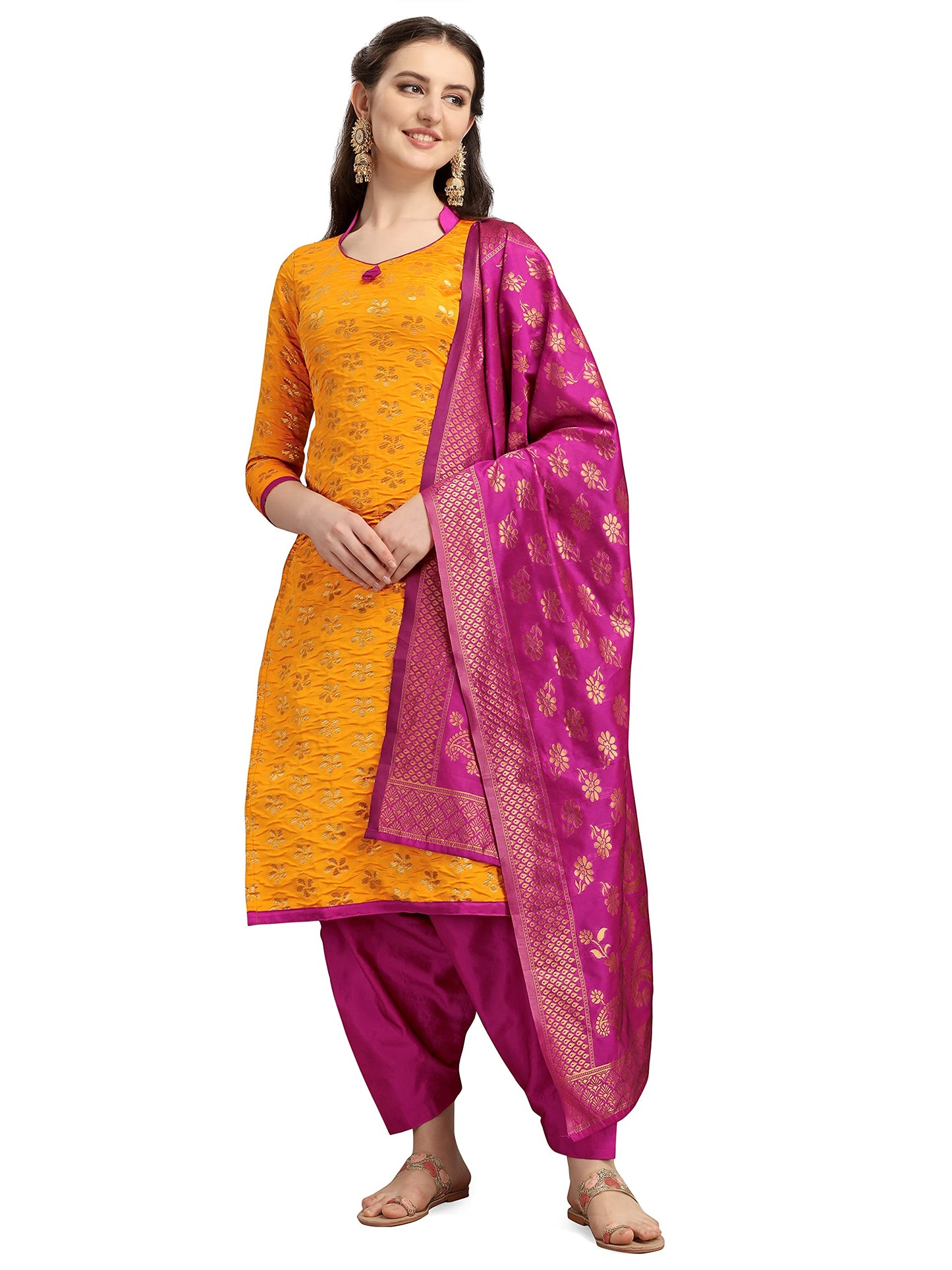 EthnicJunction Women's Banarasi Silk Blend Unstitched Salwar Suit Material