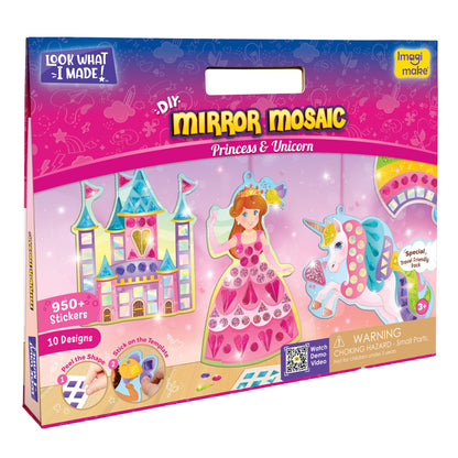 Imagimake Mirror Mosaic : Princess & Unicorn | Mess Free Diy Mosaic Craft Kit | 950+ Foil Sticker | Travel Toys For Girls | Birthday Gift For Girls Ages 3,4,5,6,7,8, Pink