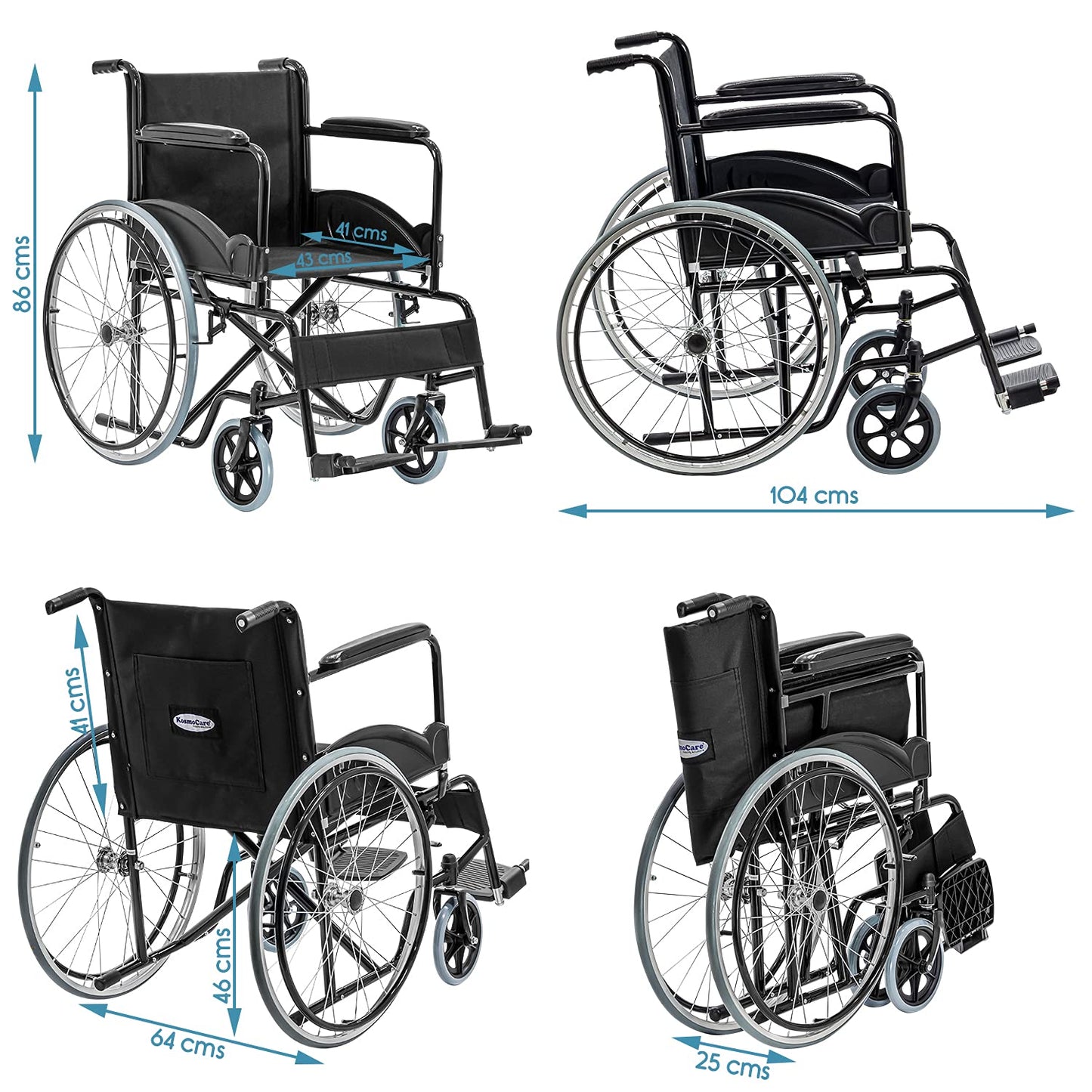 KosmoCare Dura Black Spoke Wheelchair