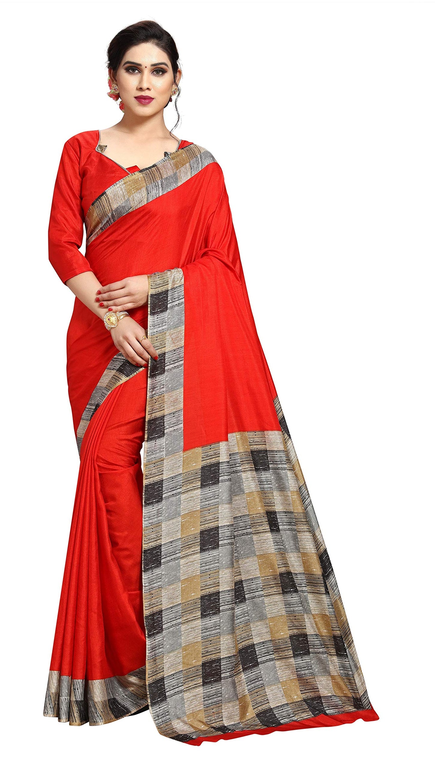 EthnicJunction Women's Silk Blend Printed Saree With Blouse Piece