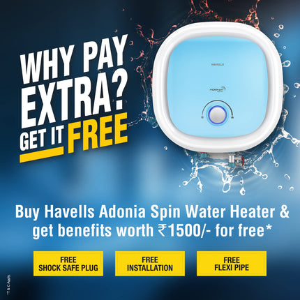 Havells Adonia Spin 25 Litre Storage Water Heater(Geyser)| Temperature Sensing LED Knob| Glass Coated Anti Rust Tank|Warranty: 7 Year on Tank| With Shock Safe Plug |Free Installation & Flexi Pipes 