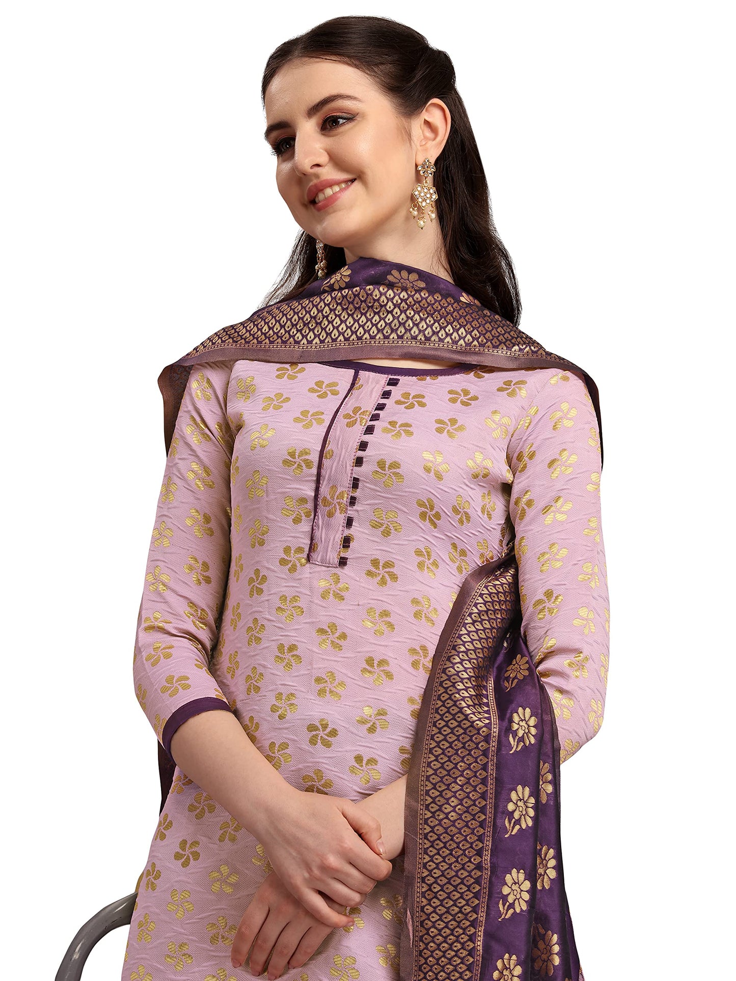 EthnicJunction Women's Banarasi Silk Blend Unstitched Salwar Suit Material