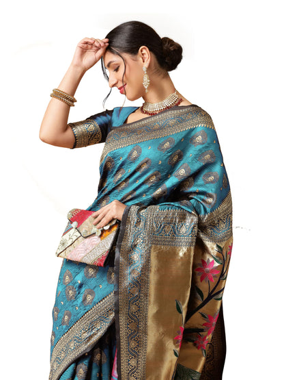 EthnicJunction Women's Paithani Silk Blend Woven Saree With Blouse Piece