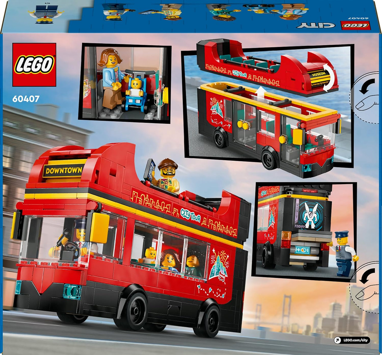 LEGO City Red Double-Decker Sightseeing Bus Toy 60407 Building Blocks Toys for 7+ Gift for Boys and Girls