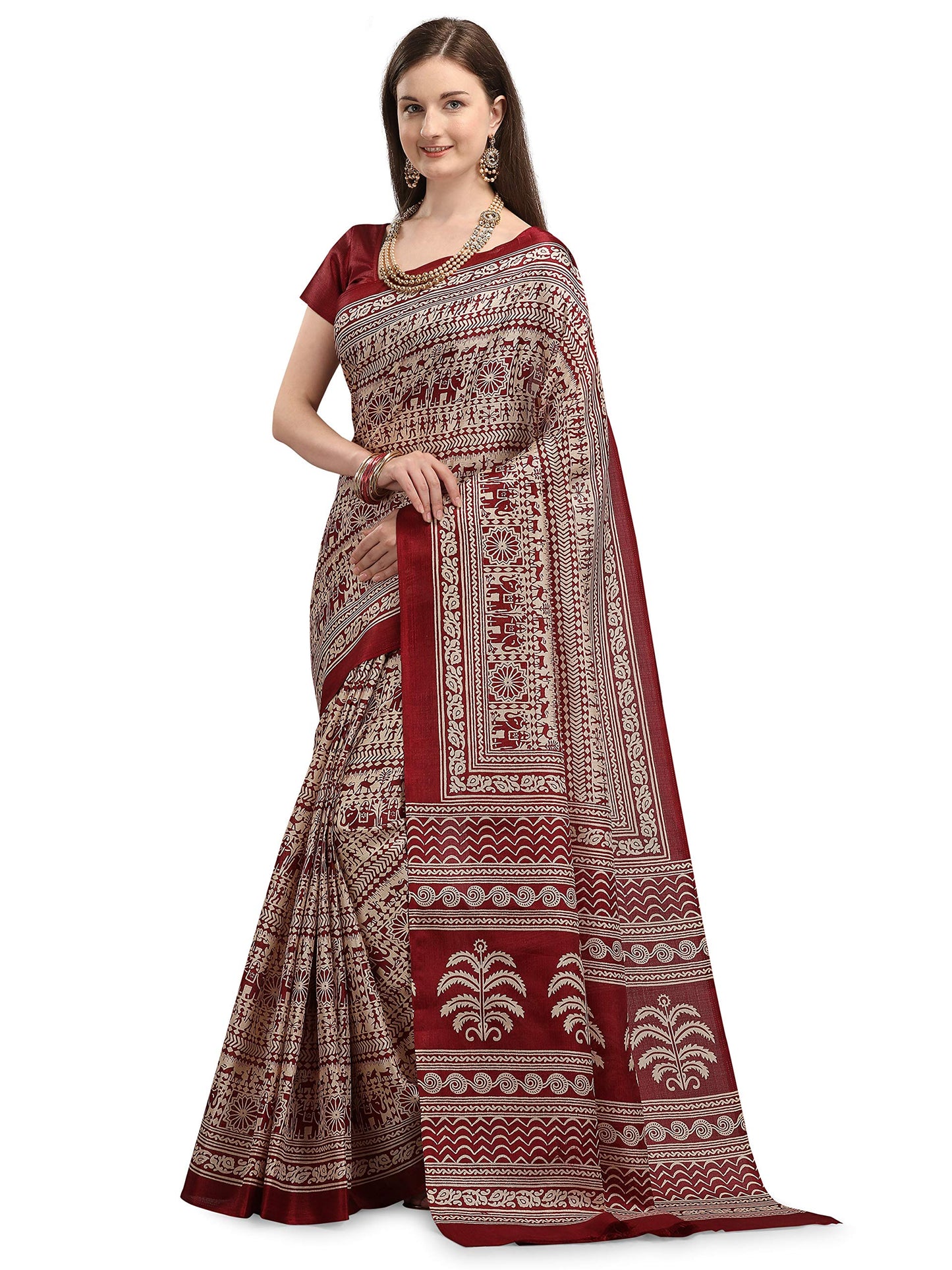 EthnicJunction Women's Silk Cotton Kalamkari Print Saree With Blouse Piece