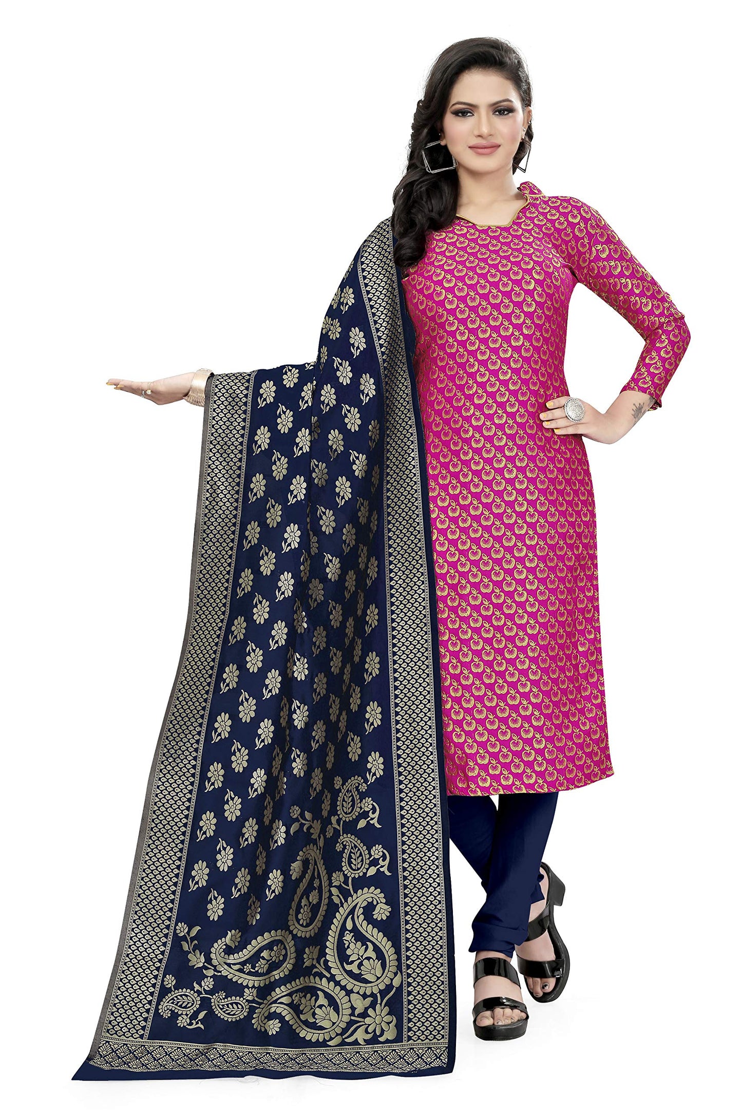 EthnicJunction Women's Banarasi Silk Blend Unstitched Salwar Suit Material