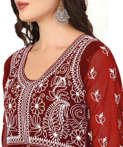 EthnicJunction Women's Lucknowi Chikankari Embroidered Thread Work Georgette Anarkali Kurta