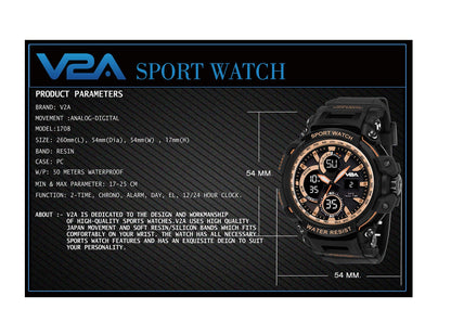 V2A Outdoor Sport Shockproof Led Analogue And Digital Waterproof Chronograph Watch For Men ( Multicolor )