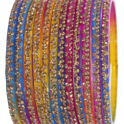 LAVAZZA Designer Glass Bangles Set with Diamond Stone For Women & Girls | Stylish Glass Bangles | Fancy Chudi Set | Traditional Women's Bangles | Fashion Jewellery- Set of 12