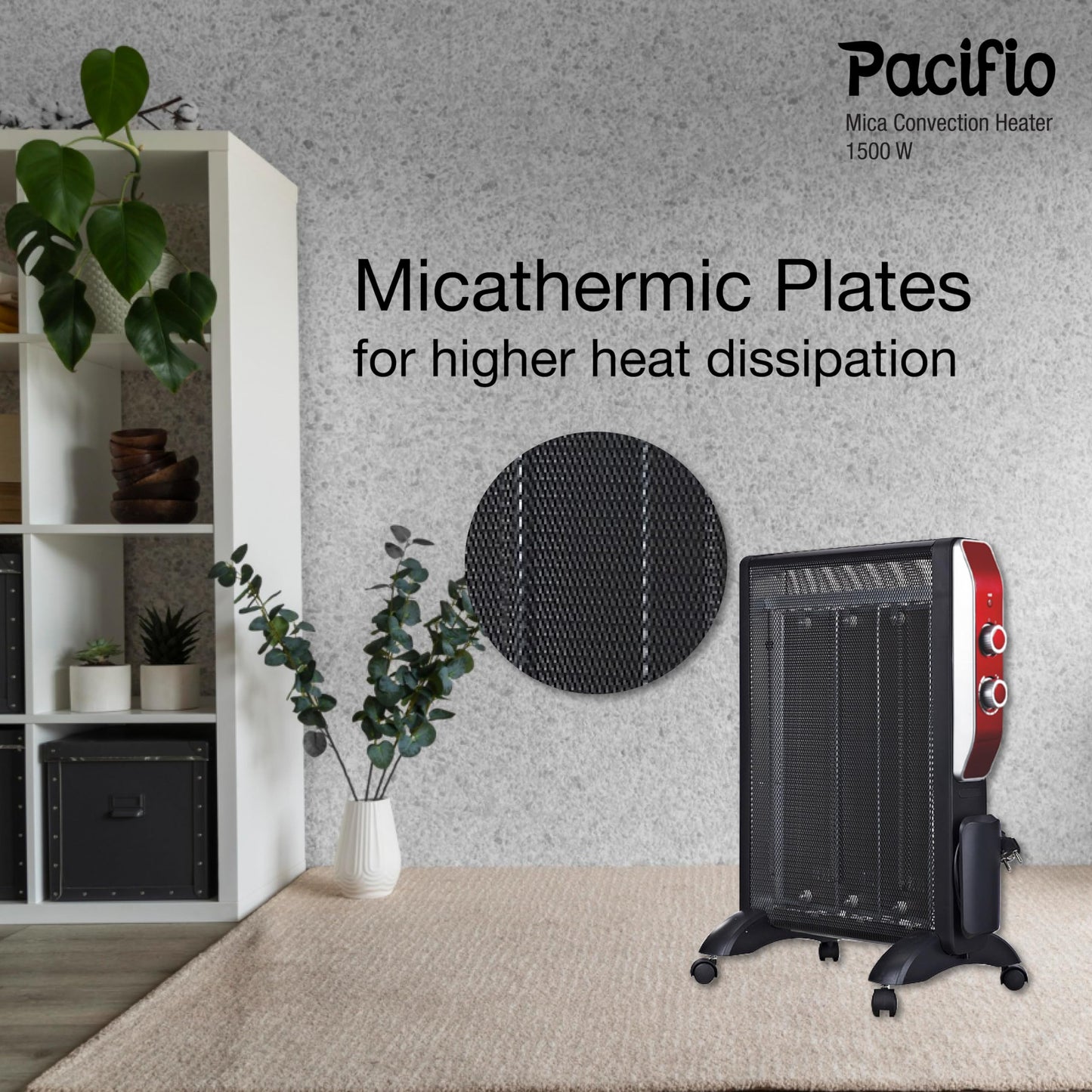 Havells Room Heater 2000Watt Pacifio Mica|Micathermic Technology for Rapid&Instant Heating|Silent Operation,Comfortable Breathing&Anti Dryness|2 Heat Setting|2 Year Warranty|Black&Rose Gold