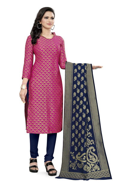 EthnicJunction Women's Banarasi Silk Blend Unstitched Salwar Suit Material