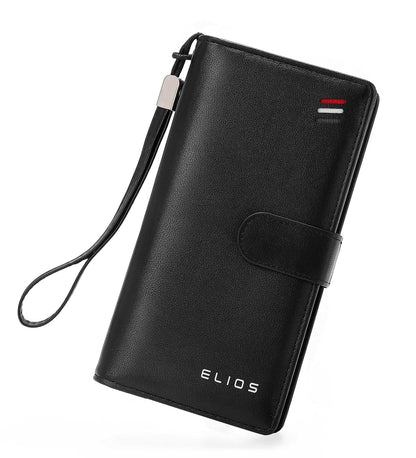 Elios Long Black PU Leather Wallet for Women (Black)