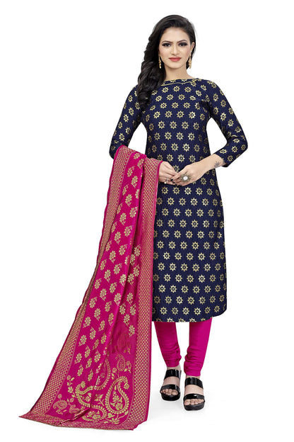 EthnicJunction Women's Banarasi Silk Blend Unstitched Salwar Suit Material