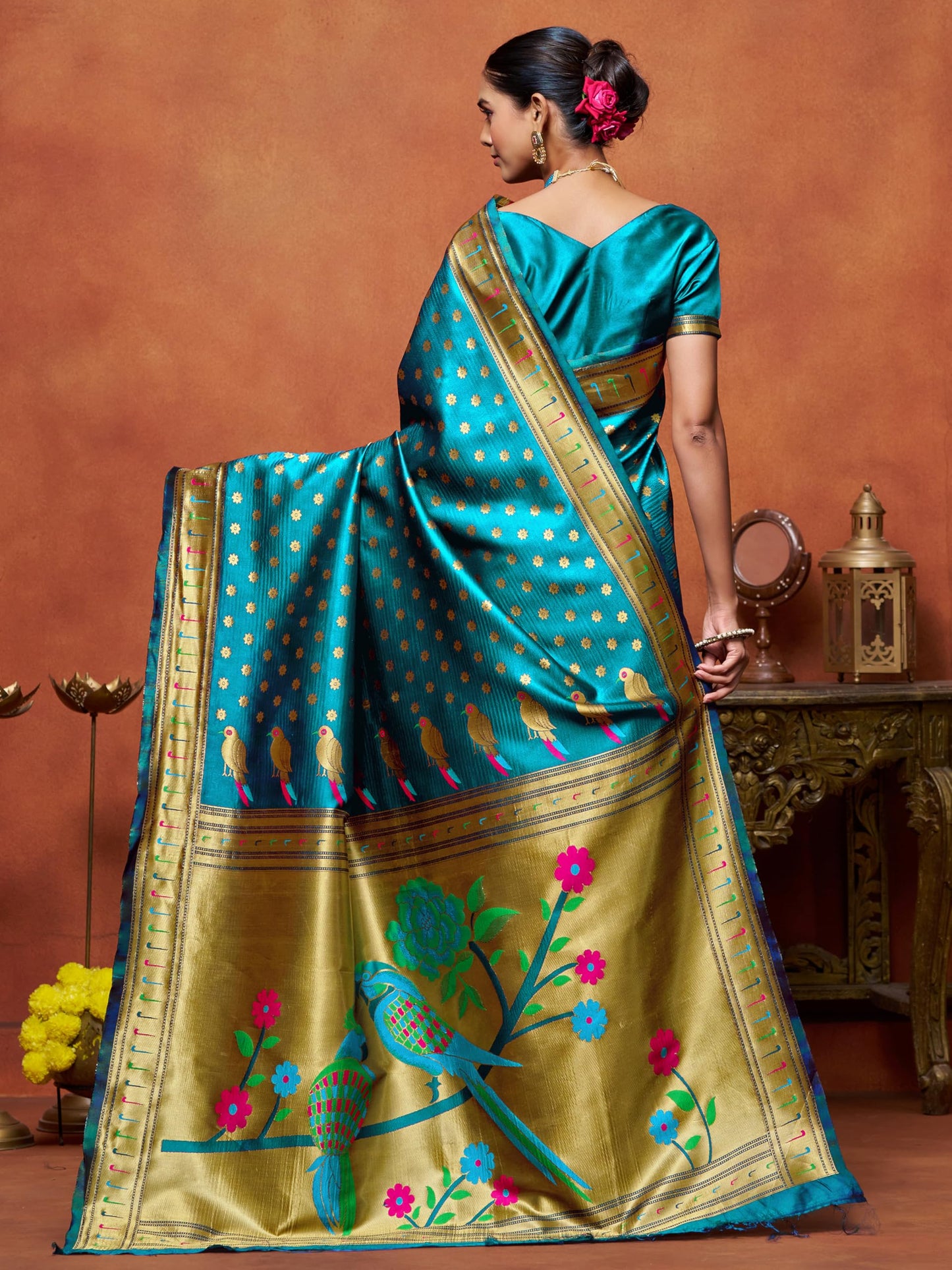 EthnicJunction Women's Silk Blend Woven Paithani saree With Blouse Piece