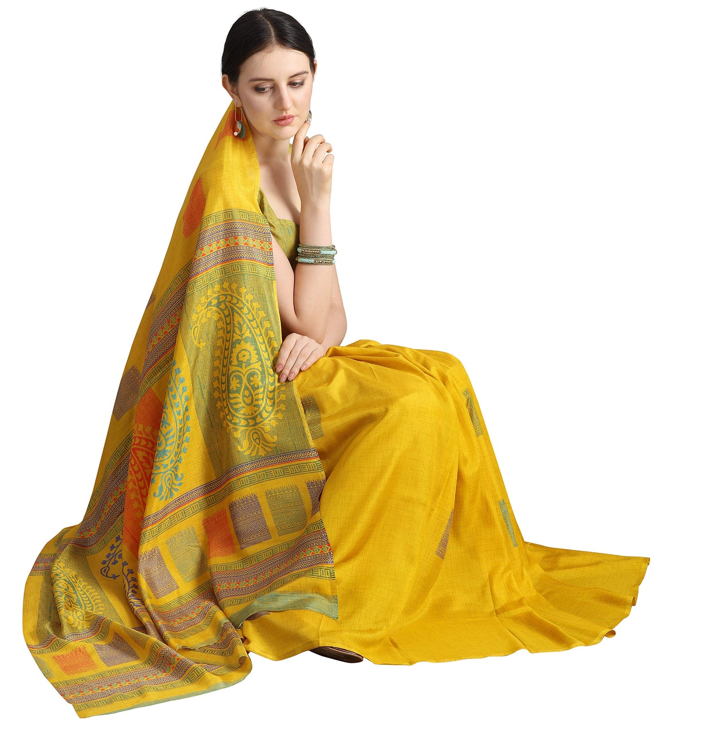 EthnicJunction Women's Silk Blend Printed Saree With Blouse Piece