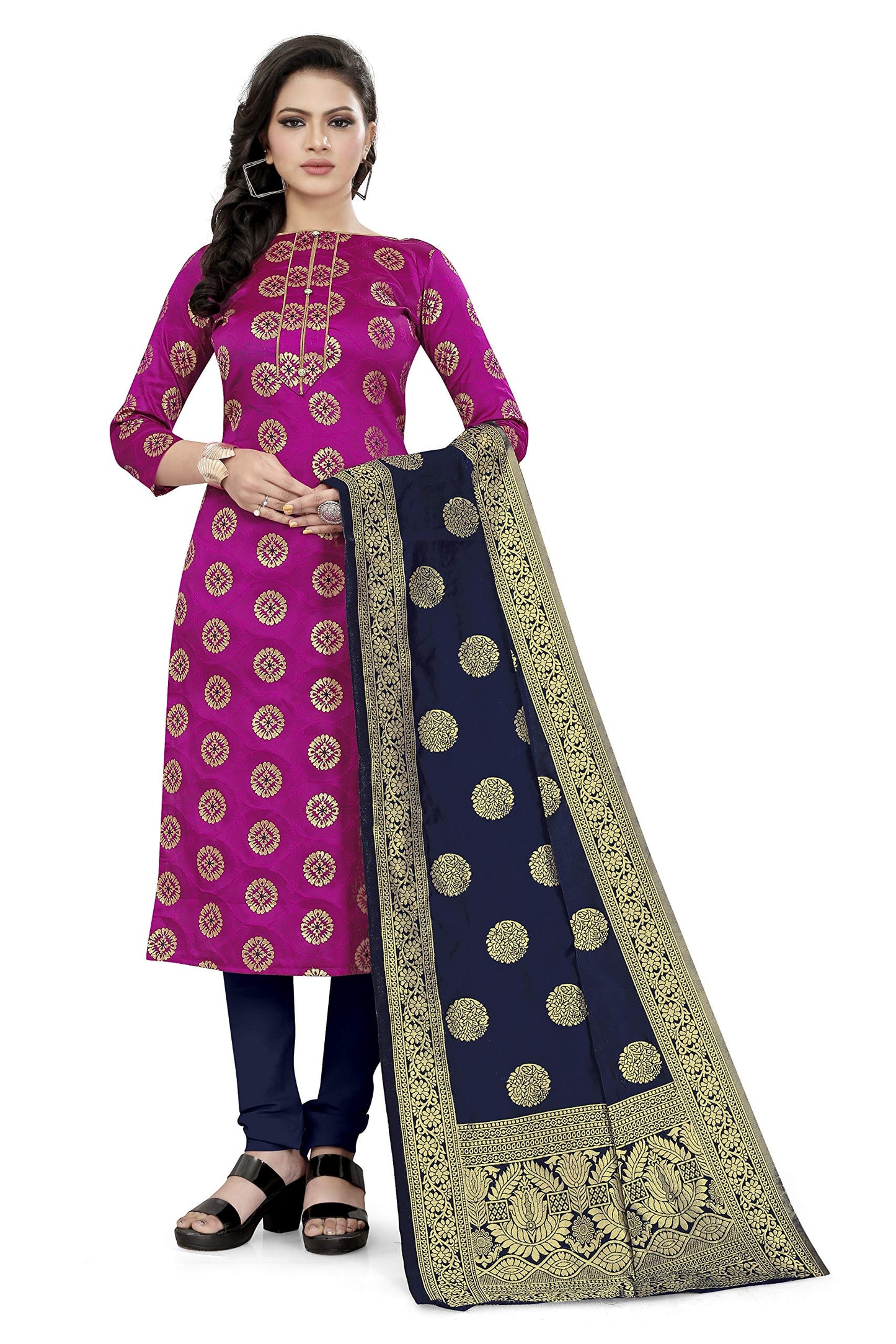 EthnicJunction Women's Banarasi Silk Unstitched Salwar Suit Dress Material Material With Banarasi Dupatta