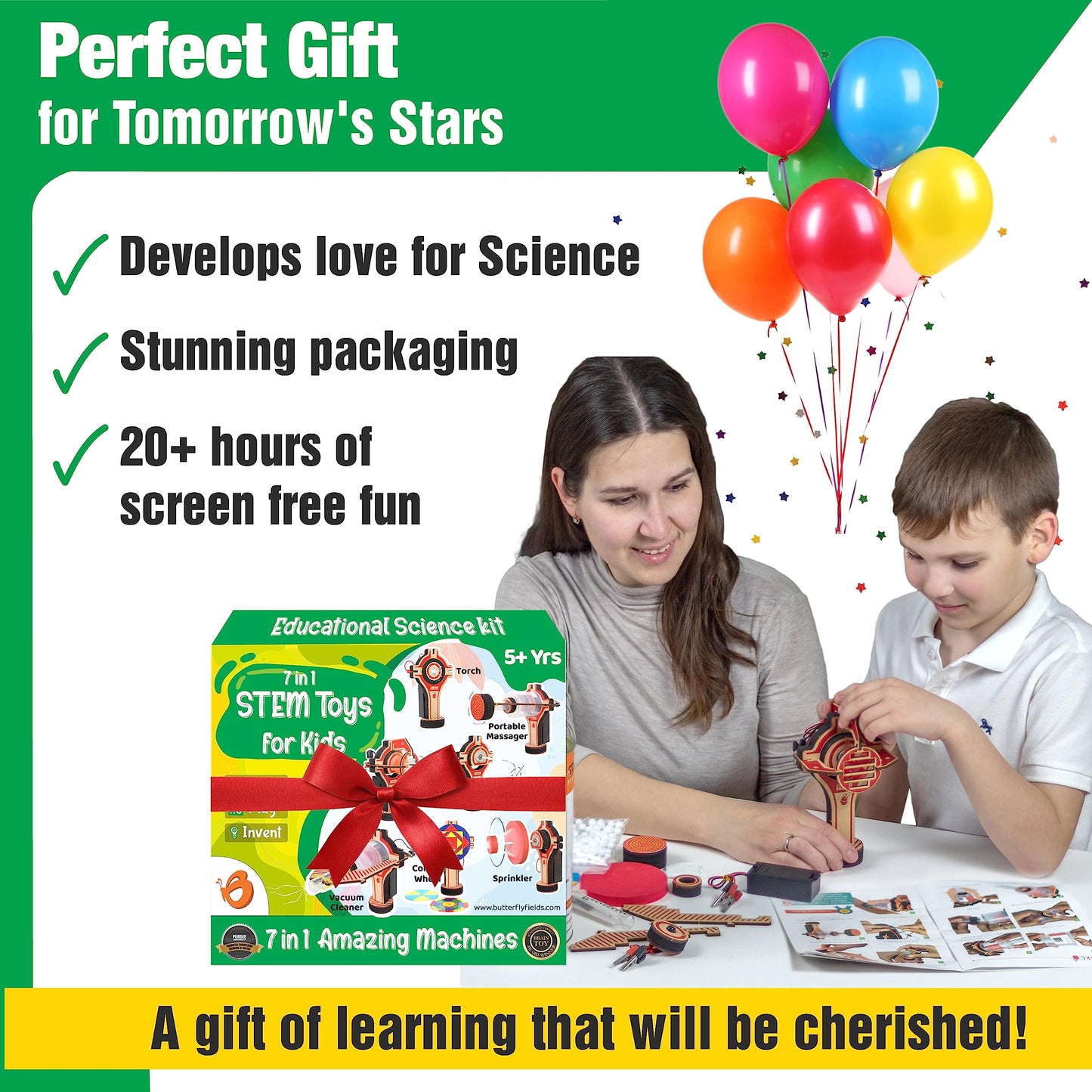 ButterflyEdufields 20+ Science Experiment Kit | Birthday Gift for Boys Girls Ages 6 7 8 10 12 Years | DIY STEM Projects Educational Learning Toys for 6-12 Year Olds | Build 20+ Motor Machines