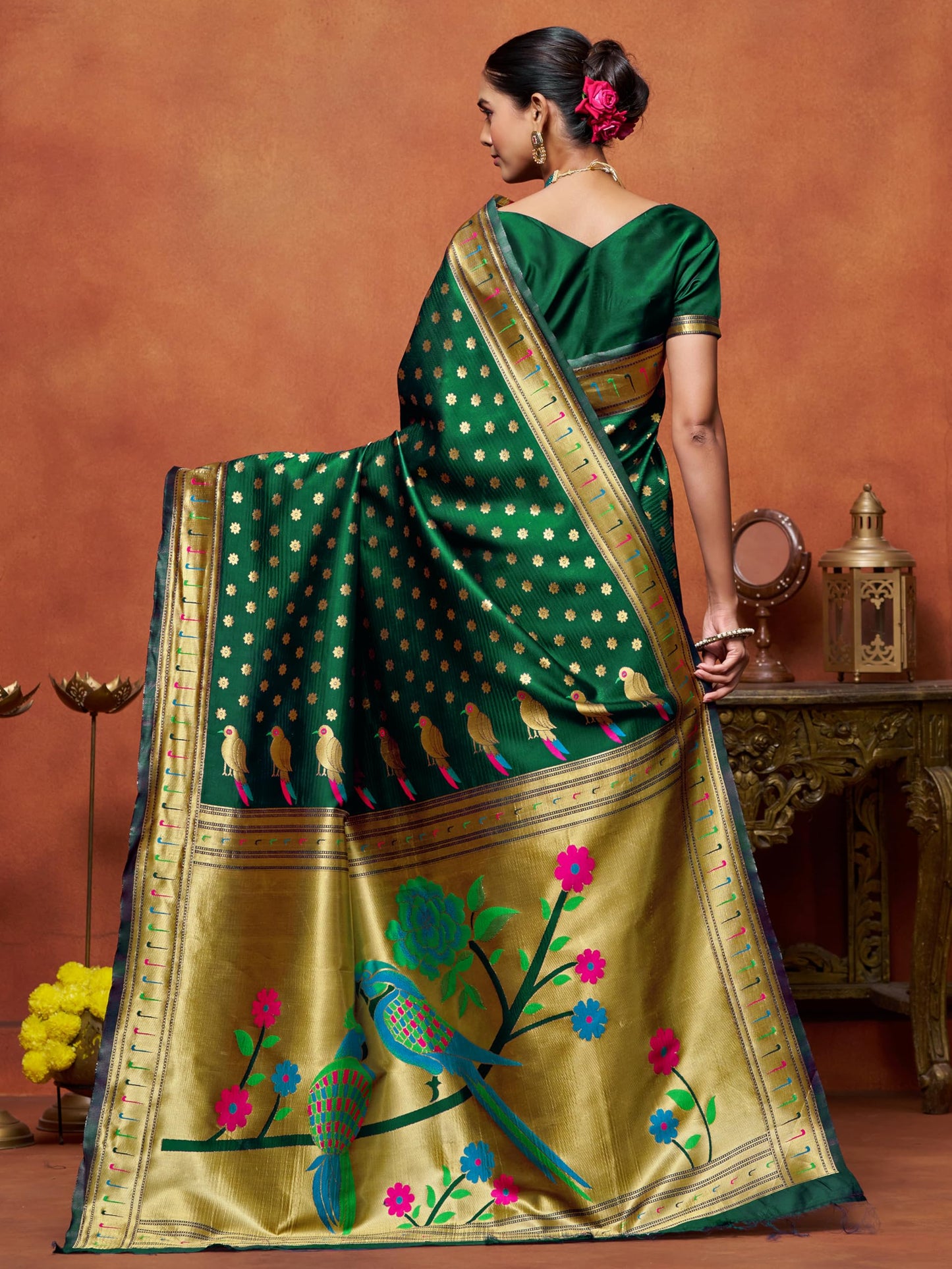 EthnicJunction Women's Silk Blend Woven Paithani saree With Blouse Piece