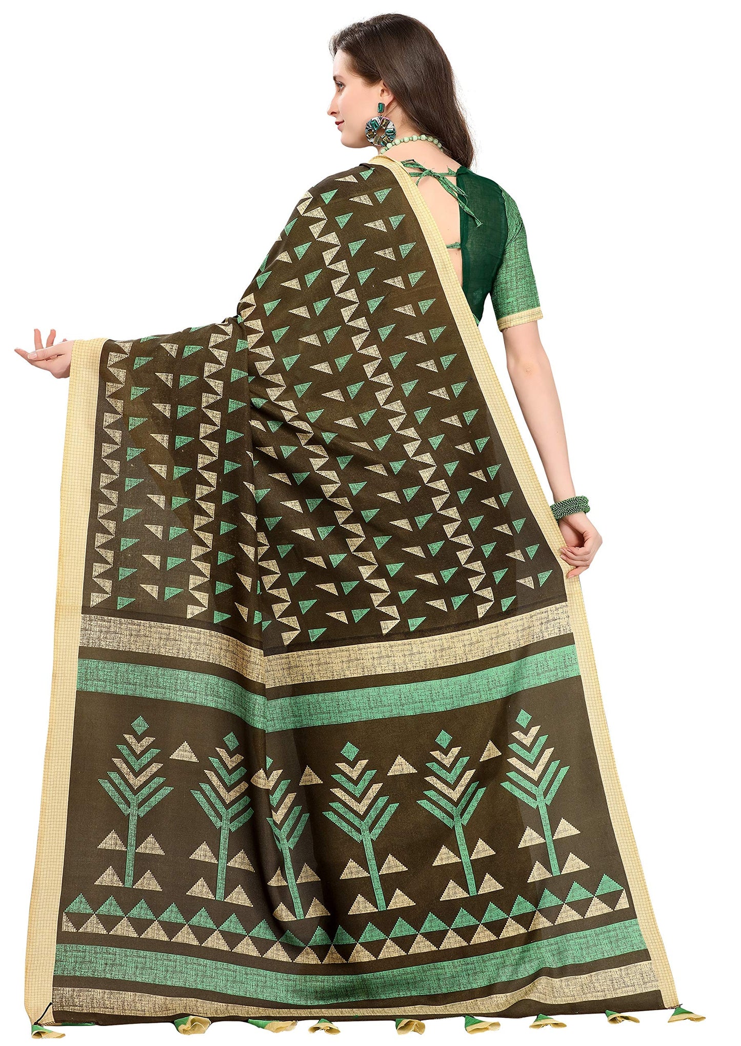 EthnicJunction Women's Silk Blend Printed Saree With Blouse Piece