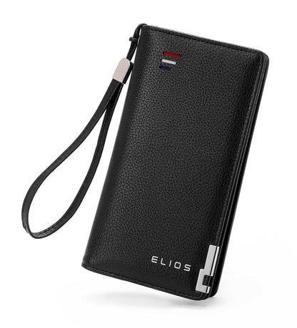 Elios Long Black PU Leather Wallet for Women (Black)