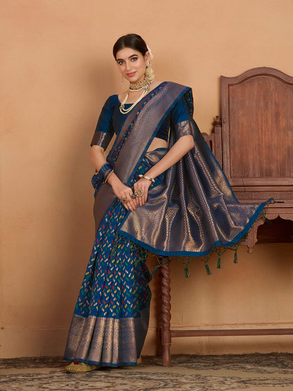 MIMOSA Women's Woven Design Kanjivaram Style Art Silk Saree With Blouse Piece : SSA0000908