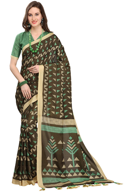 EthnicJunction Women's Silk Blend Printed Saree With Blouse Piece