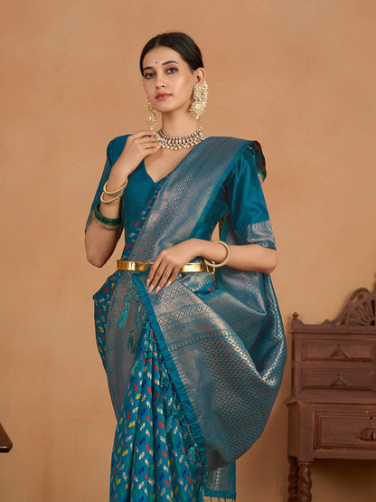 MIMOSA Women's Woven Design Kanjivaram Style Art Silk Saree With Blouse Piece : SSA0000908