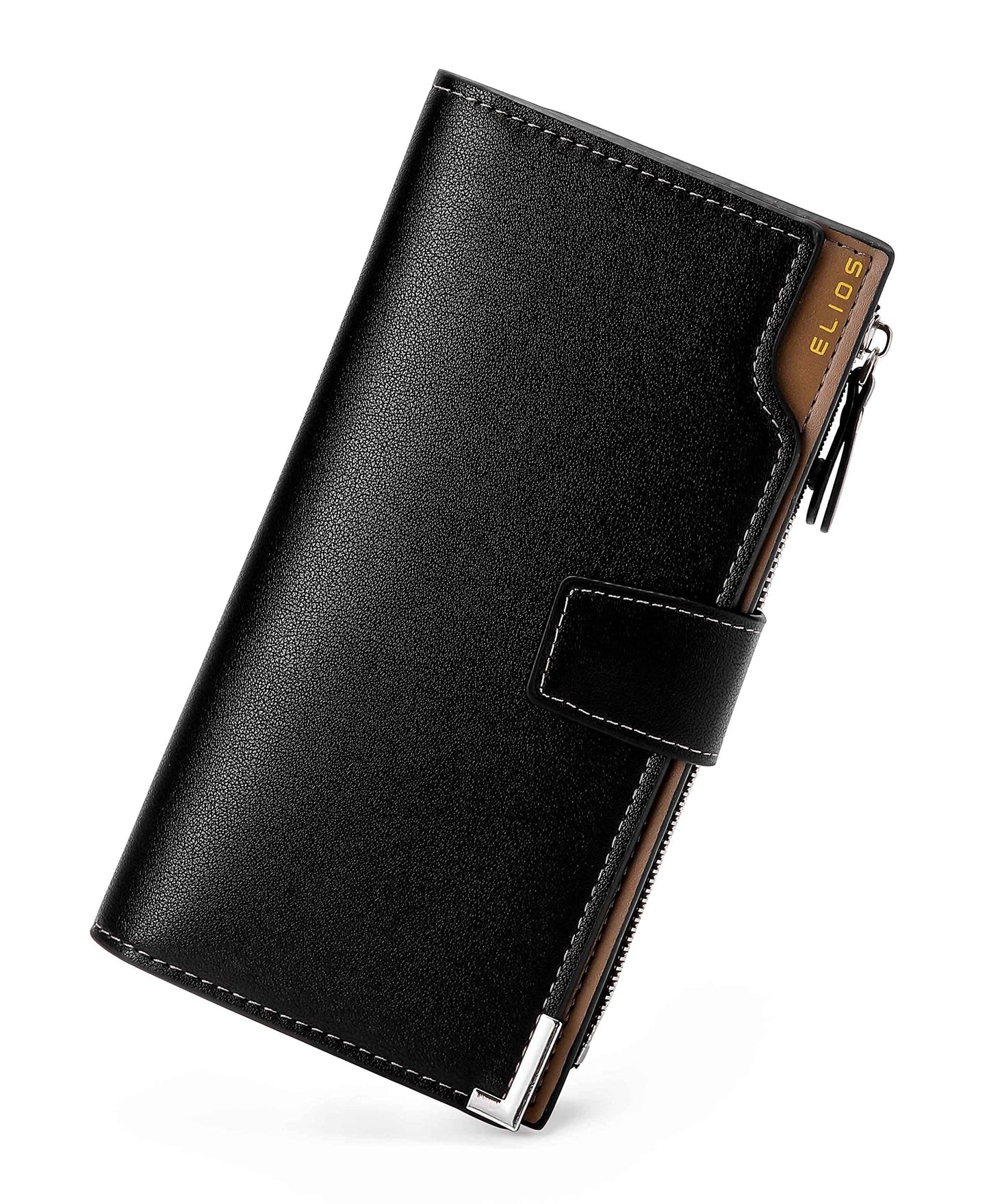 Elios Long Black PU Leather Wallet for Women (Black)