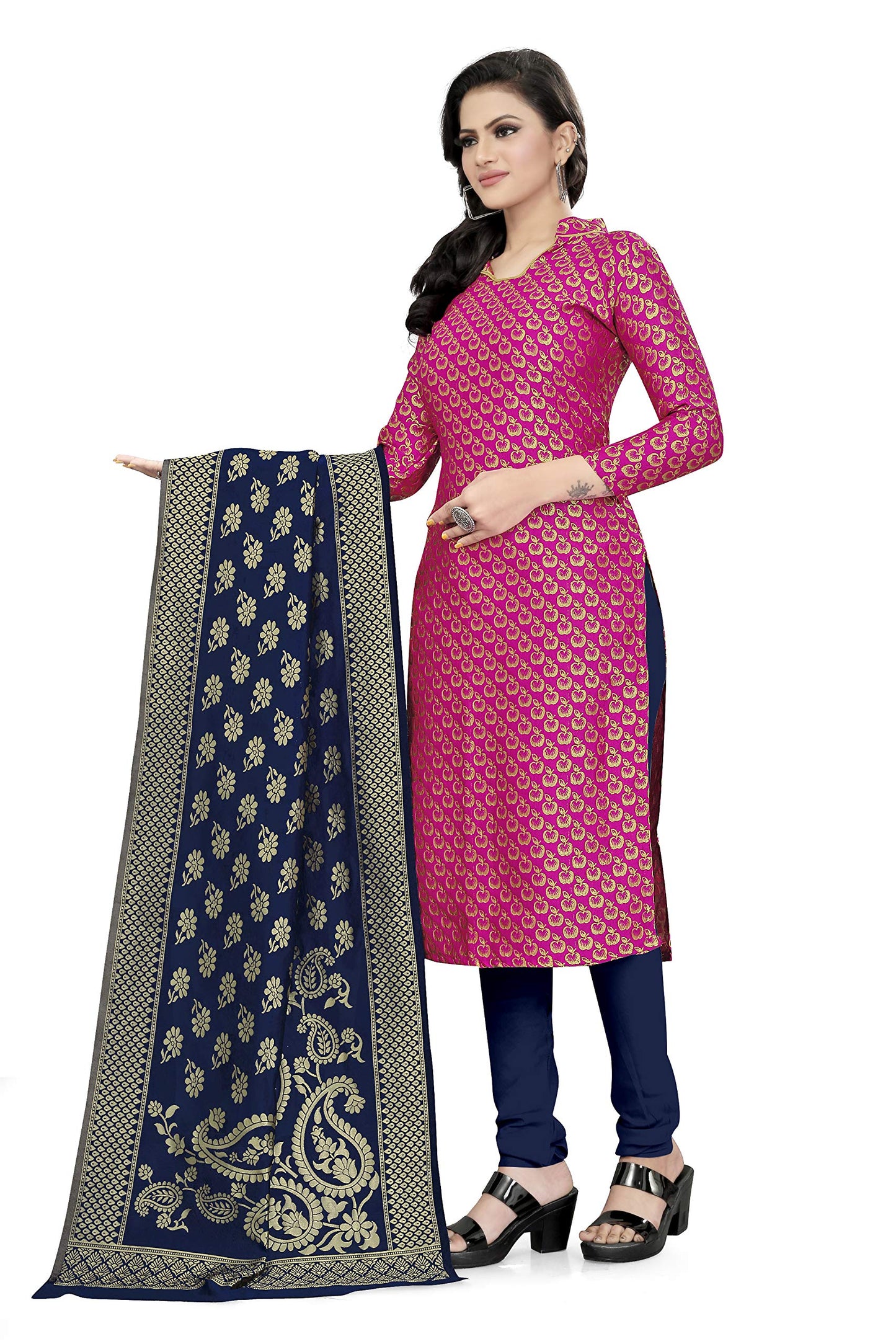 EthnicJunction Women's Banarasi Silk Blend Unstitched Salwar Suit Material