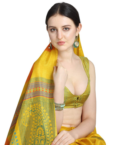 EthnicJunction Women's Silk Blend Printed Saree With Blouse Piece