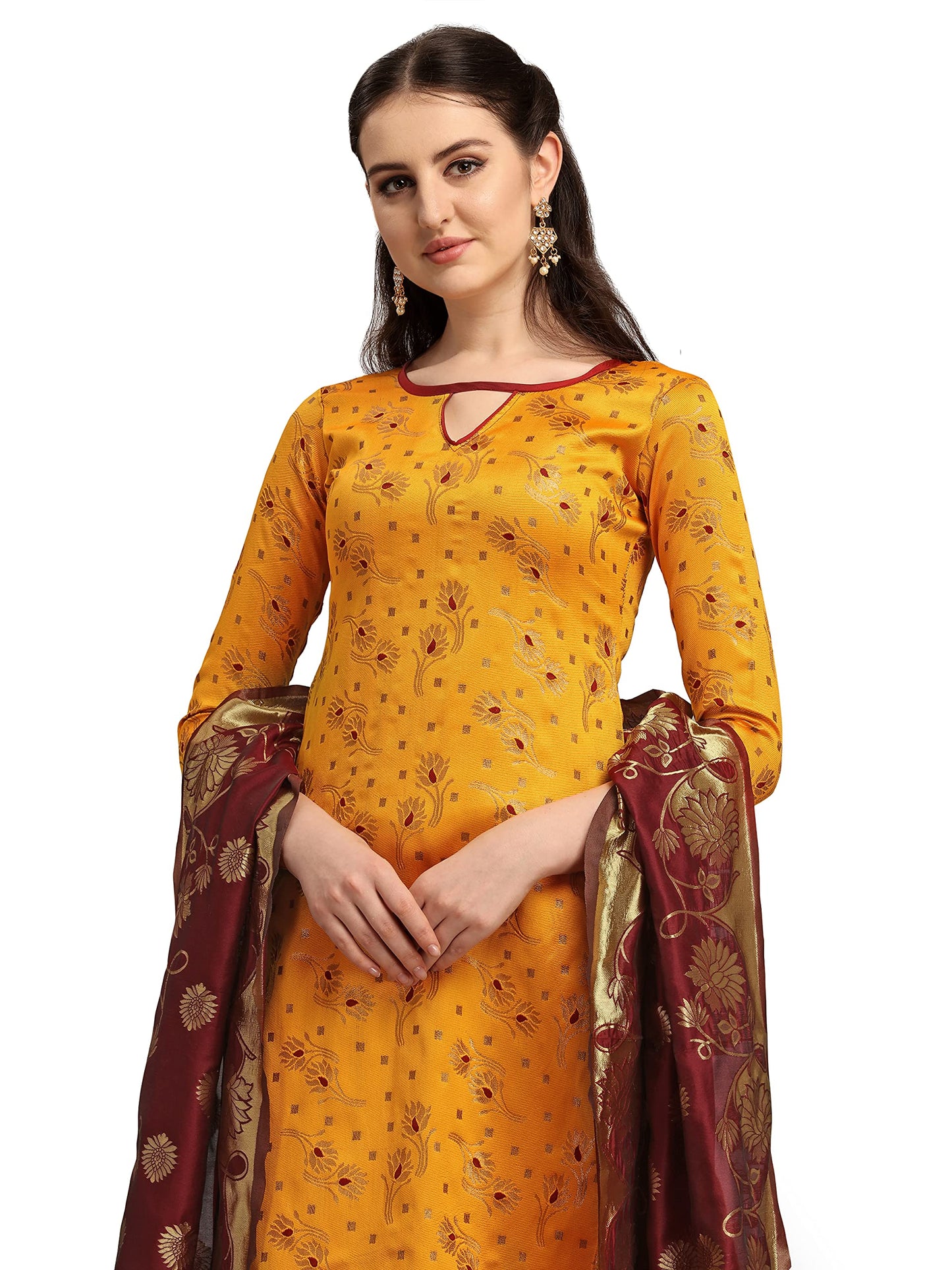 EthnicJunction Women's Banarasi Silk Unstitched Salwar Suit Dress Material Material With Banarasi Dupatta