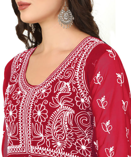 EthnicJunction Women's Lucknowi Chikankari Embroidered Thread Work Georgette Anarkali Kurta