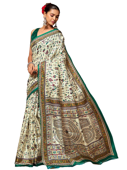 EthnicJunction Women's Art Silk Warli Print Saree With Blouse Piece