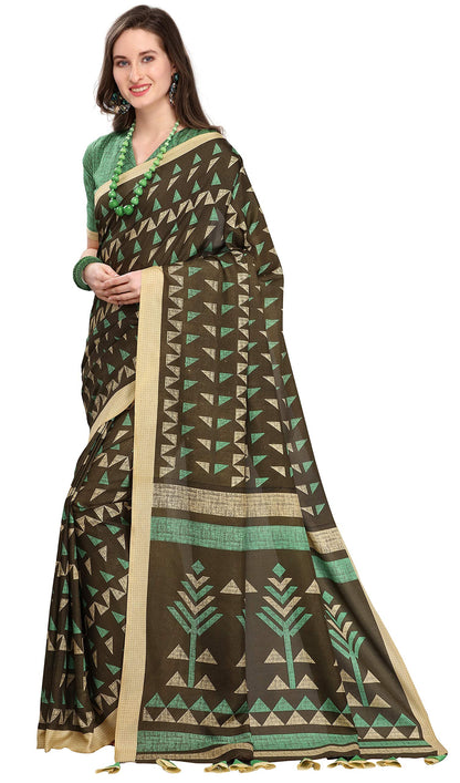 EthnicJunction Women's Silk Blend Printed Saree With Blouse Piece