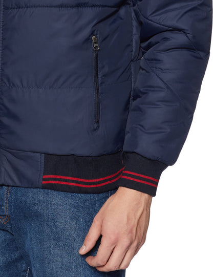 Men's Regular Fit Quilted Bomber Jacket with Detachable Hood - Winter Warm, Insulated Lining, Ribbed Cuffs, and Stylish Design