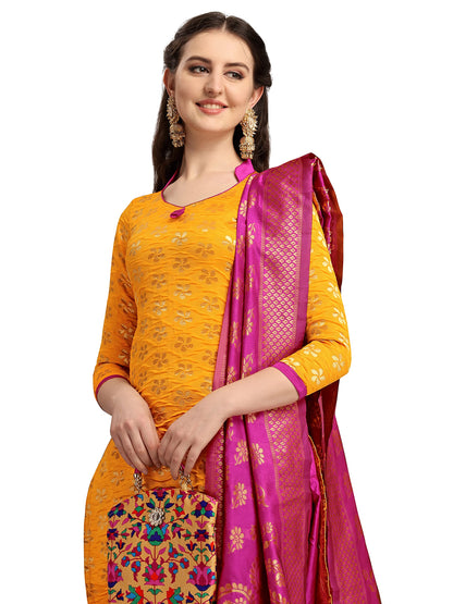 EthnicJunction Women's Banarasi Silk Blend Unstitched Salwar Suit Material