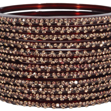 LAVAZZA Designer Glass Bangles Set with Diamond Stone For Women & Girls | Stylish Glass Bangles | Fancy Chudi Set | Traditional Women's Bangles | Fashion Jewellery- Set of 12