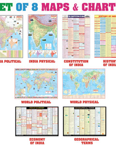 India & World Map ( Both Political & Physical ) with Constitution of India, Indian History, Indian Economy & Geographical Terms Chart | Set Of 8 | Useful for UPSC and other competitive exam preparation | by Hivex Publication 