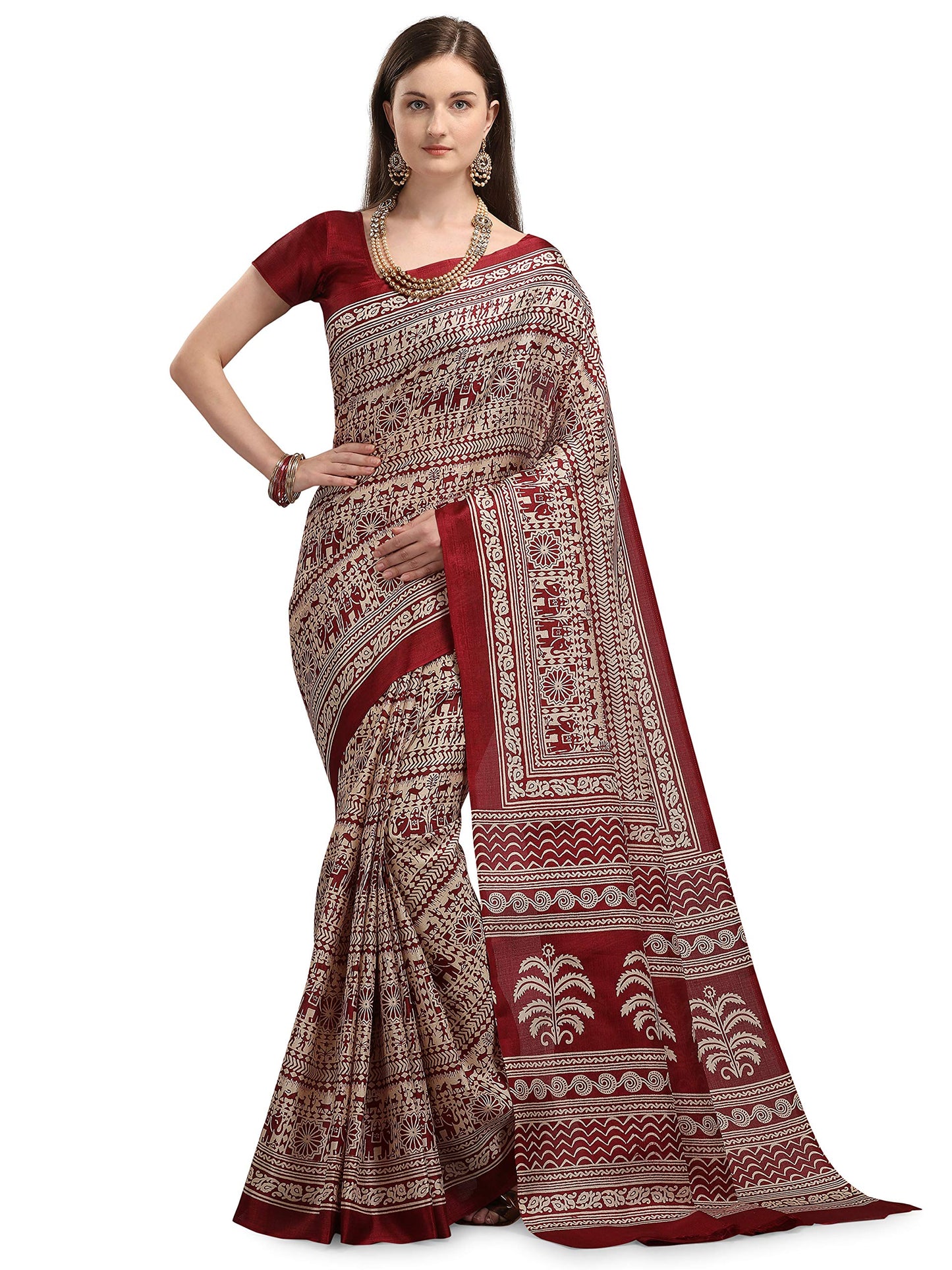 EthnicJunction Women's Silk Cotton Kalamkari Print Saree With Blouse Piece