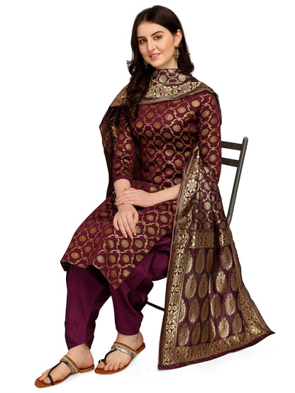 EthnicJunction Women's Woven Jacquard Banarasi Silk Blend Salwar Suit Material With Banarasi Dupatta