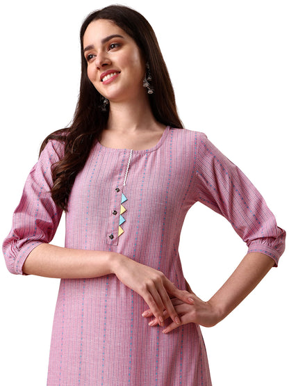 EthnicJunction Women's Rayon Woven Striped Work Straight Kurta With Pant