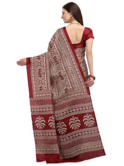 EthnicJunction Women's Silk Cotton Kalamkari Print Saree With Blouse Piece