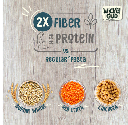 WickedGud 2X Fiber Spaghetti Pasta | No Maida | Durum Wheat Semolina | Brown Rice | Red Lentils | Healthy Diet Pasta - 400gm