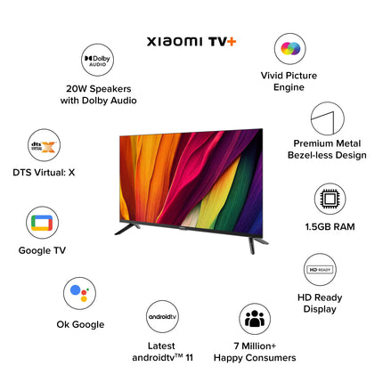 Xiaomi Smart TV A 80 cm (32) HD Ready Smart Google LED TV L32MA-AIN (Black) 