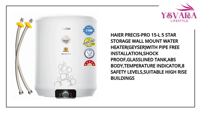 Haier Precis-Pro 15-L 5 Star Storage Wall Mount Water Heater(Geyser)With Pipe Free Installation,Shock Proof,Glasslined Tank,Abs Body,Temperature Indicator,8 Safety Levels,Suitable High Rise Buildings by@Outfy